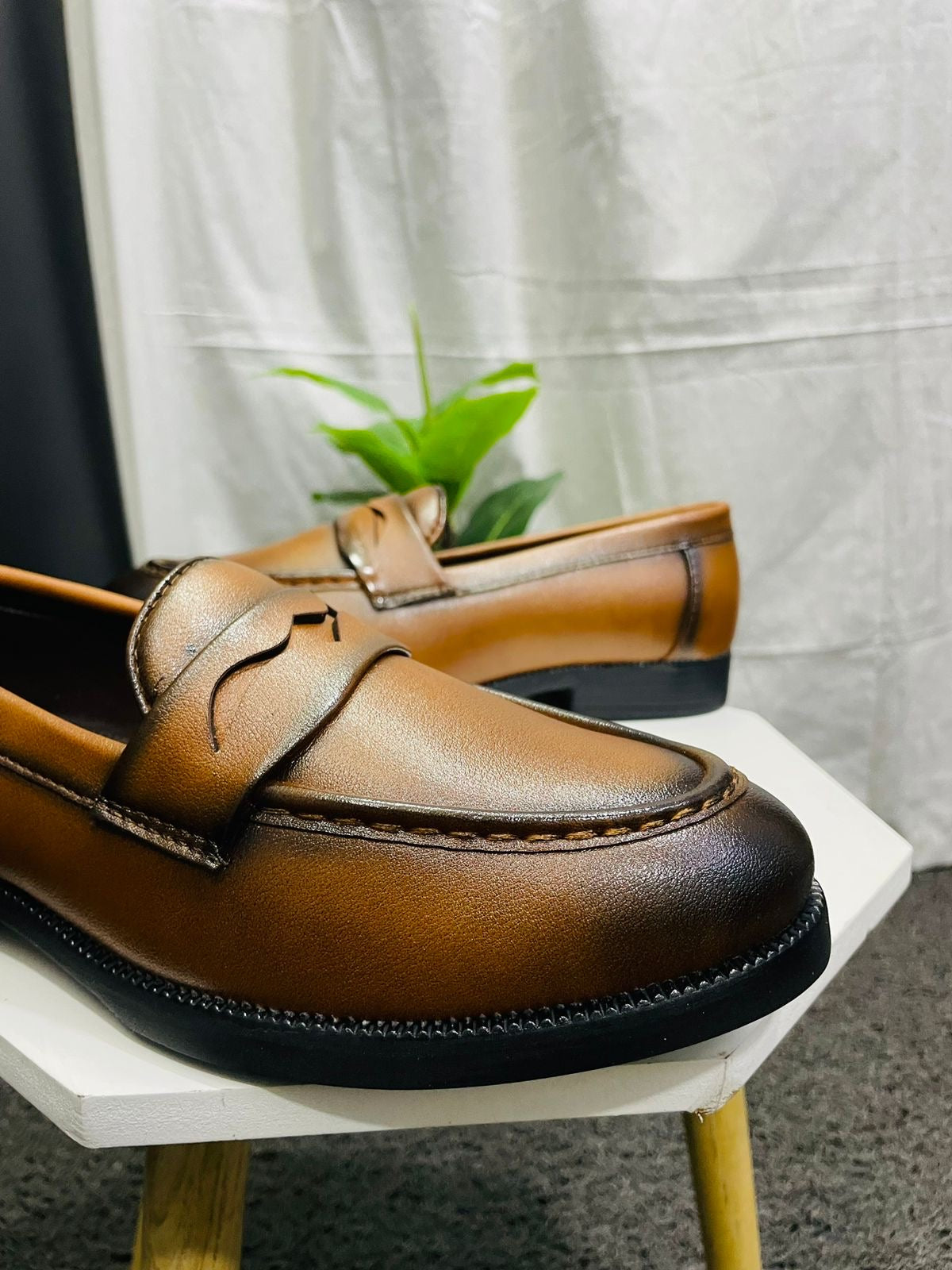 Mens Tan Pointy Toe Work Office casual loafer