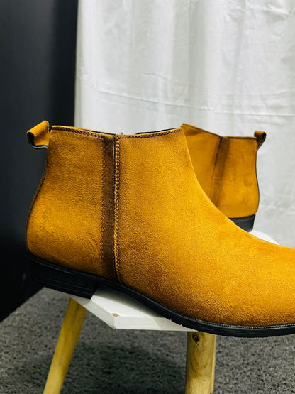 TAN MID TOP CHELSEA BOOTS FOR MEN