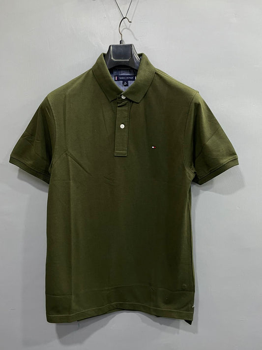 Solid Dark Green Cotton Polo Men's T-Shirt