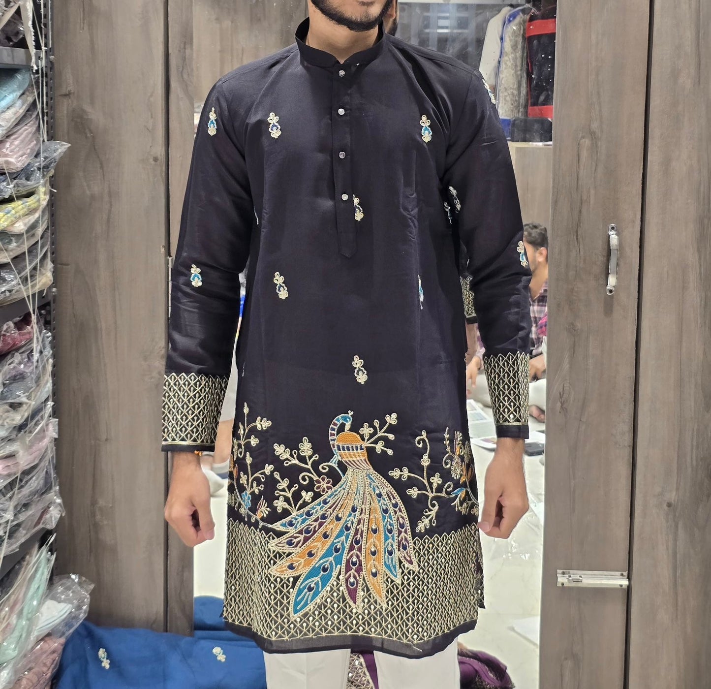 Luxurious Peacock Work Kurta for Men | Ethnic Indian Wear for Diwali Festival