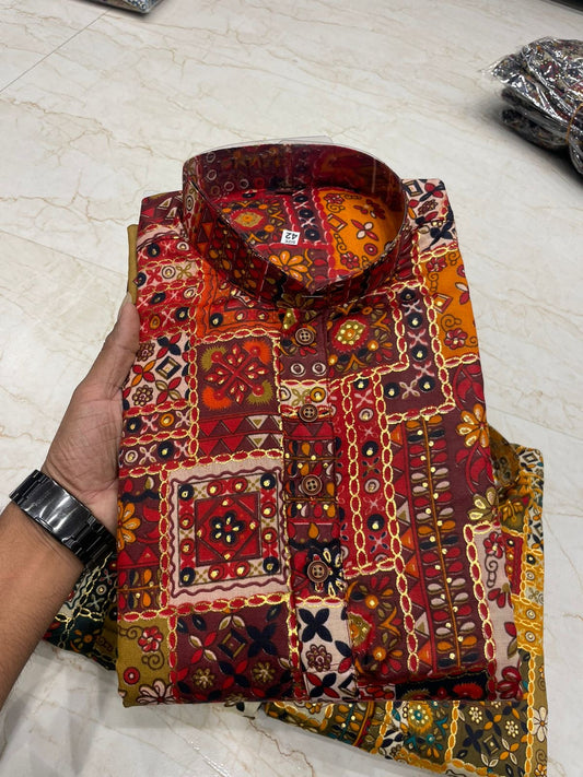 Colorful Geometric and Floral Pattern Kurta – Branded Baba