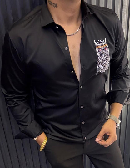 Men's Premium Embroidered Slim Fit Satin Shirt | hardwork shirt