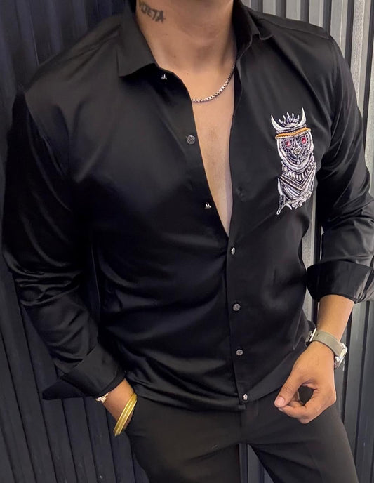 Men's Premium Embroidered Slim Fit Satin Shirt | hardwork shirt