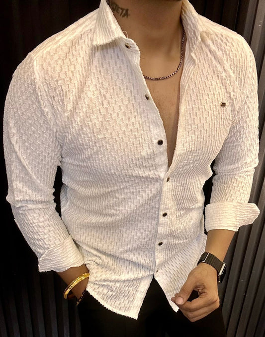 White Textured Button-Up Shirt – Branded Baba