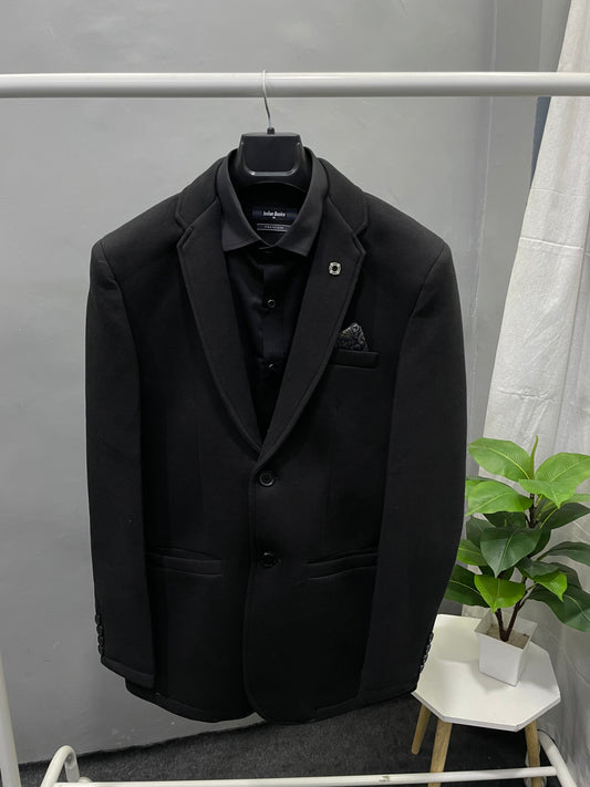 Men's Notched Lapel Solid Black Open Front Blazer