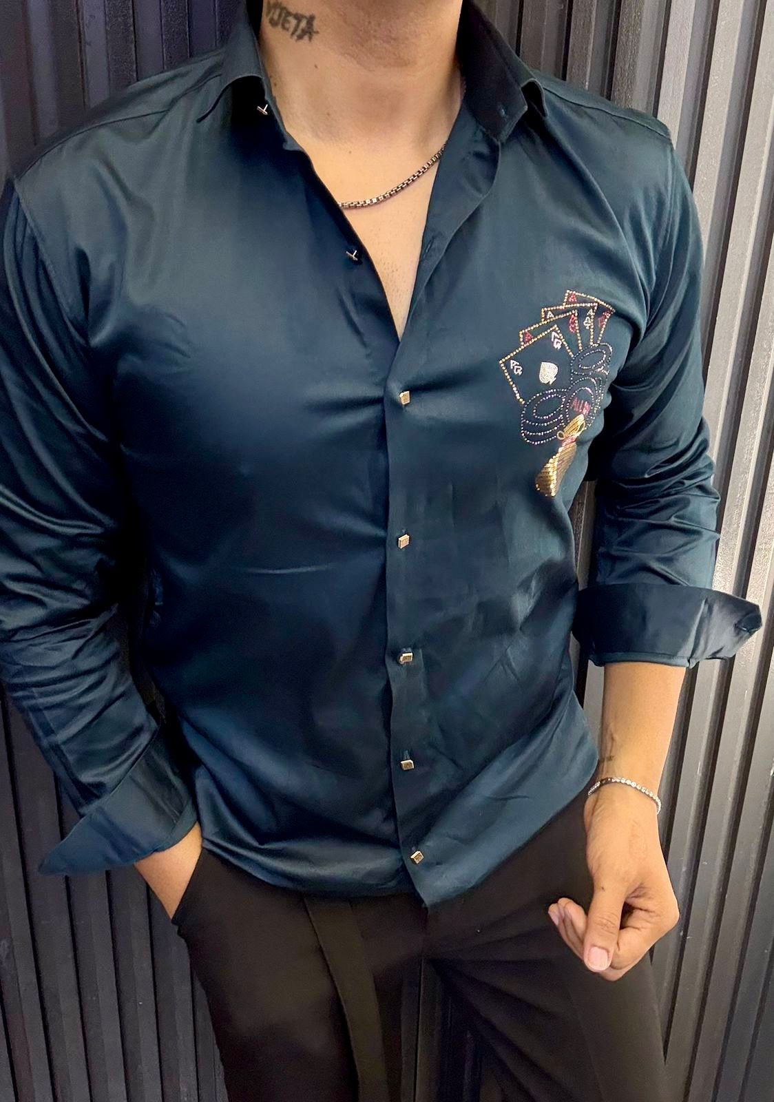 High Roller Club Wear Shirt | Silky Slim Fit Playing Card Patch
