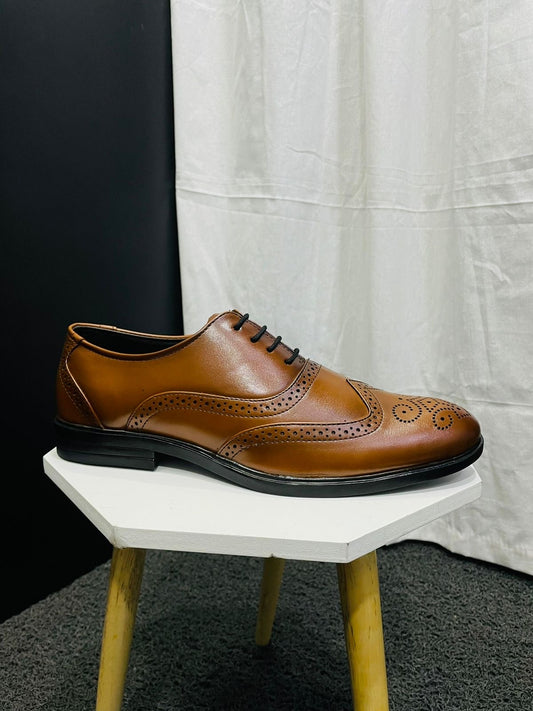 TAN  COLOUR LEATHER BROGUE WINGTIP OXFORDS - WORK EDITION