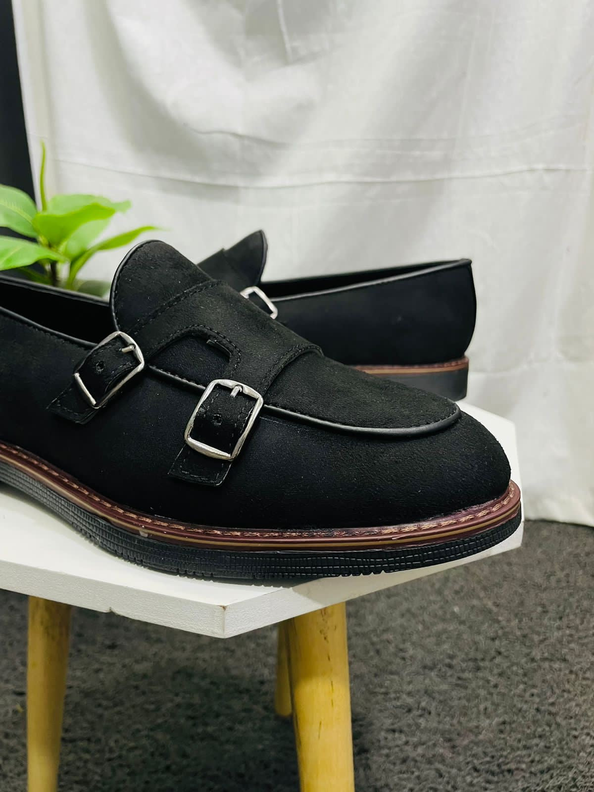 Black Suede Semi Formal Monk Strap Loafers For Causal Formal Wedding Wear Loafers