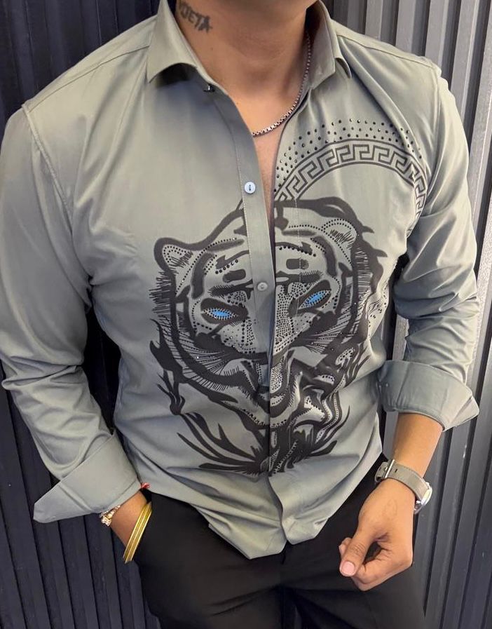 Trending Big Boss Look Tiger Graphic Shirt for Men | Rhinestone Eye Statement Button Down
