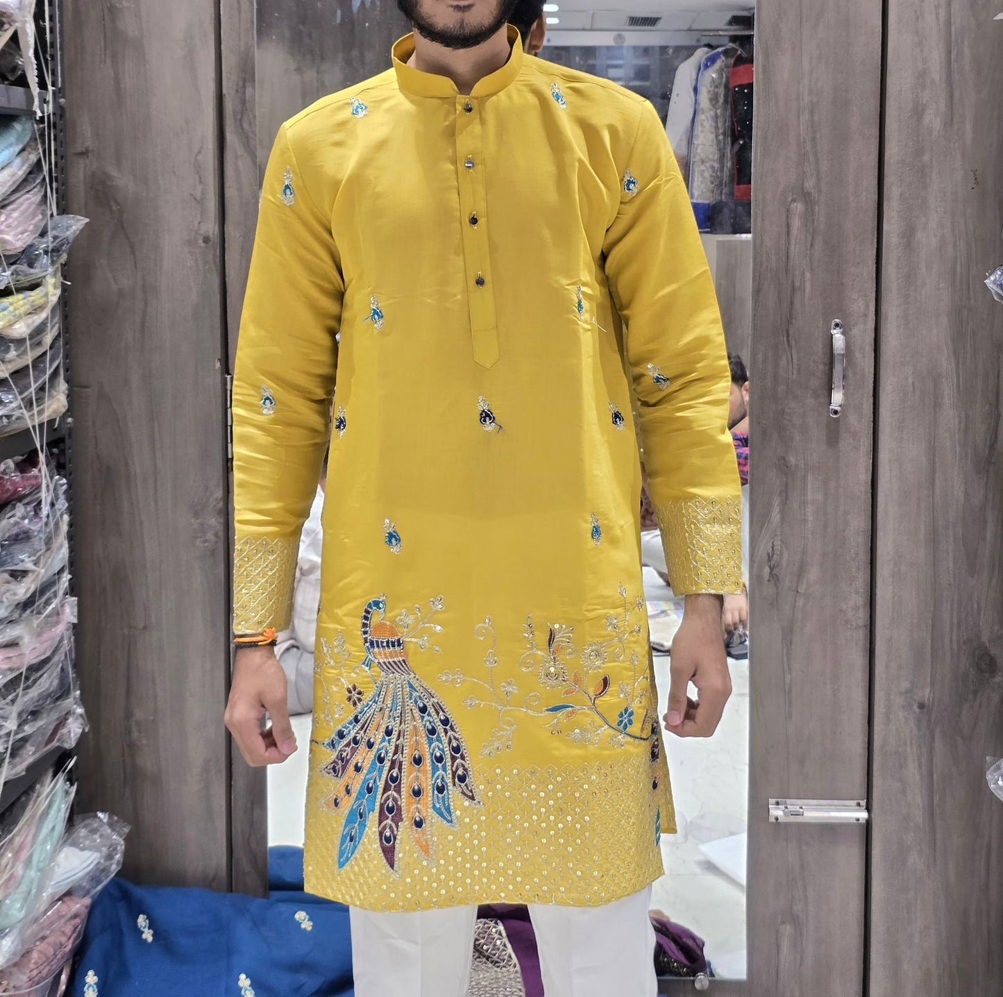 Luxurious Peacock Work Kurta for Men | Ethnic Indian Wear for Diwali Festival