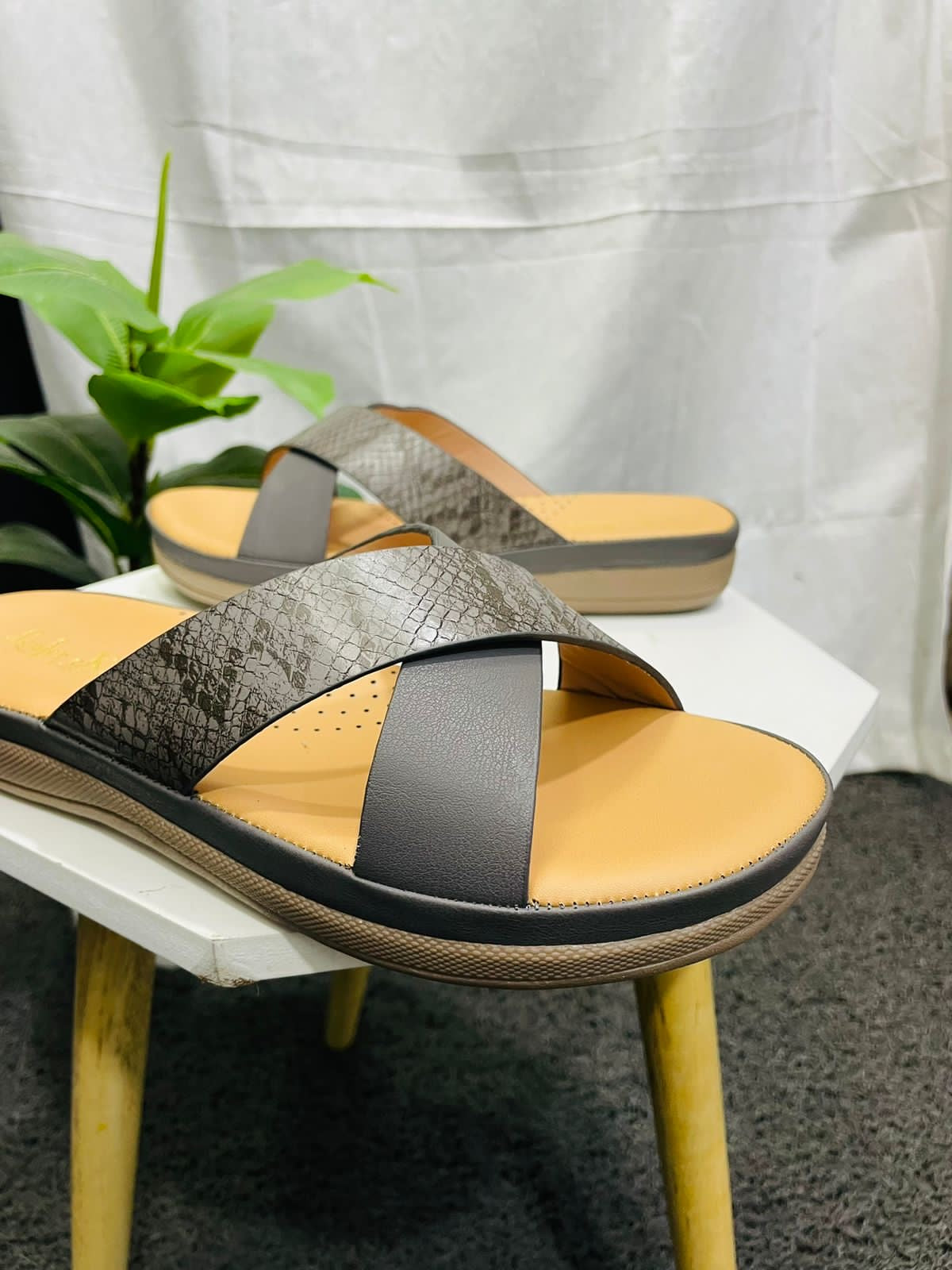 Greyish Open-Toe Slip-On Sandals