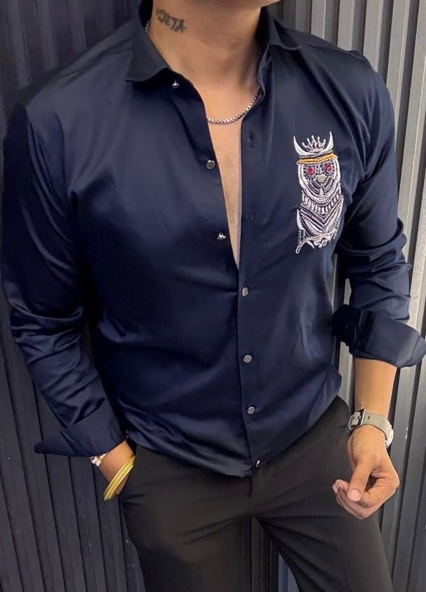 Men's Premium Embroidered Slim Fit Satin Shirt | hardwork shirt