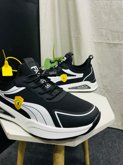 Black Sneakers with White Accents and Yellow Shield – Branded Baba