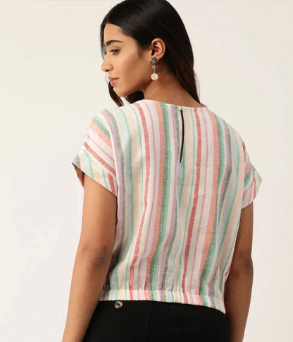 Striped Extended Sleeves Pure Cotton Top