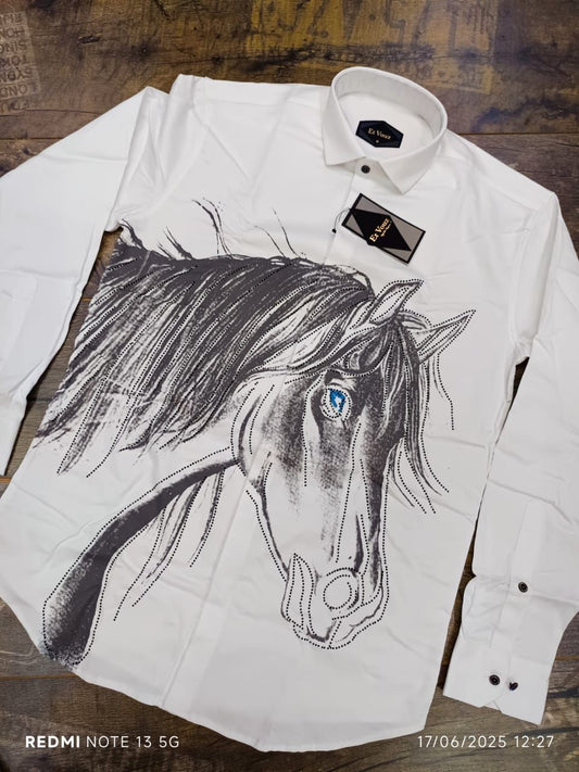 Men's White Horse Print Shirt | Bold Animal Graphic | Stylish Casual Fashion