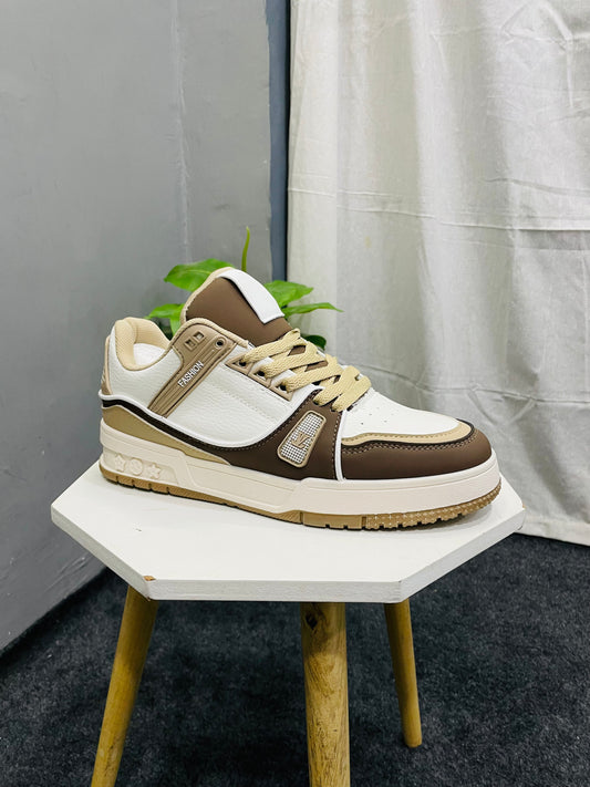 Buy Men’s Trendy White & Brown Street Style Sneakers with free cash on delivery all over india