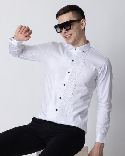 Et Vouz Men’s White Tuxedo Platina Party Wear Shirt