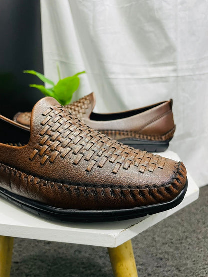 Synthetic leather Slip-On For Men (Brown)