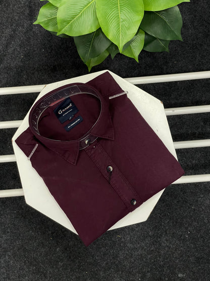 Men’s Wine Colour Cotton Oxford Formal Shirt For Men