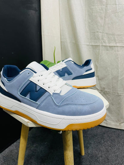 Chic Light Blue Sneakers with Dark Blue 'N' Logo – Comfortable and Stylish