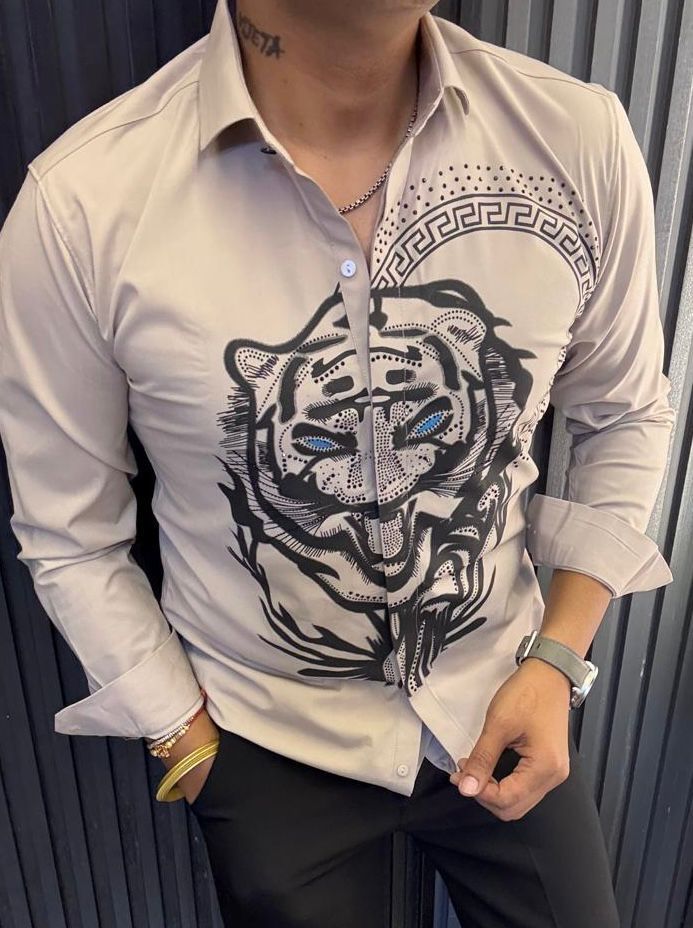 Trending Big Boss Look Tiger Graphic Shirt for Men | Rhinestone Eye Statement Button Down