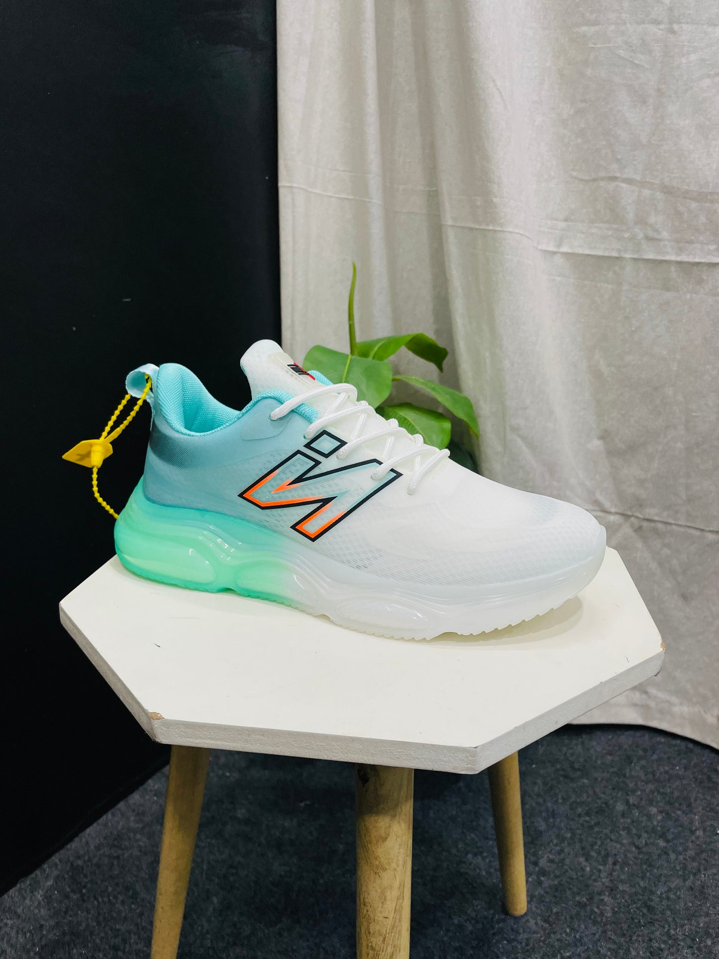 White and Turquoise Athletic Shoe with 'N’ Logo – Branded Baba