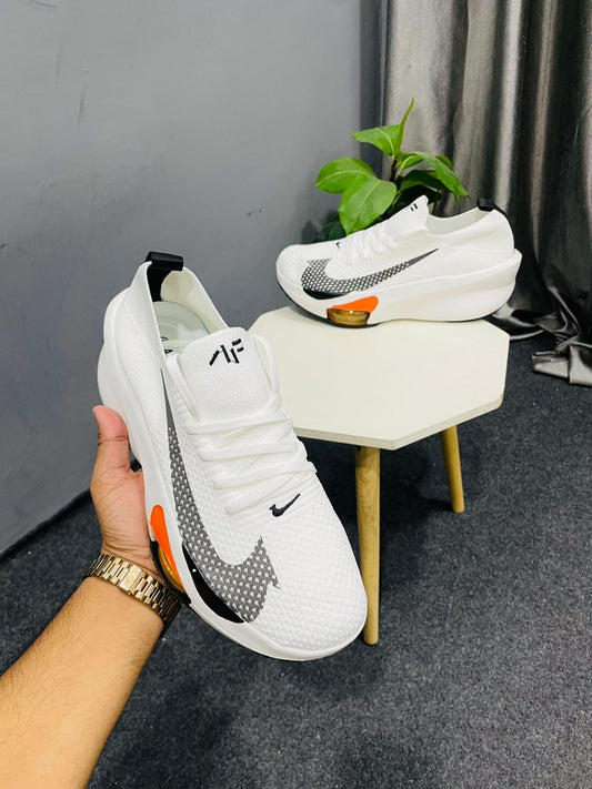 White Cushioned Sport Shoes - Men's Breathable Lightweight Athletic Trainers