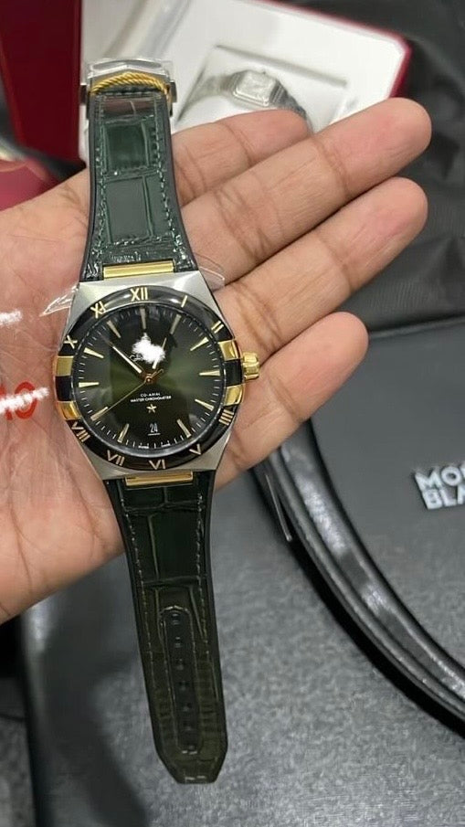 Premium Two-Tone Green Dial Watch with Roman Numeral Bezel