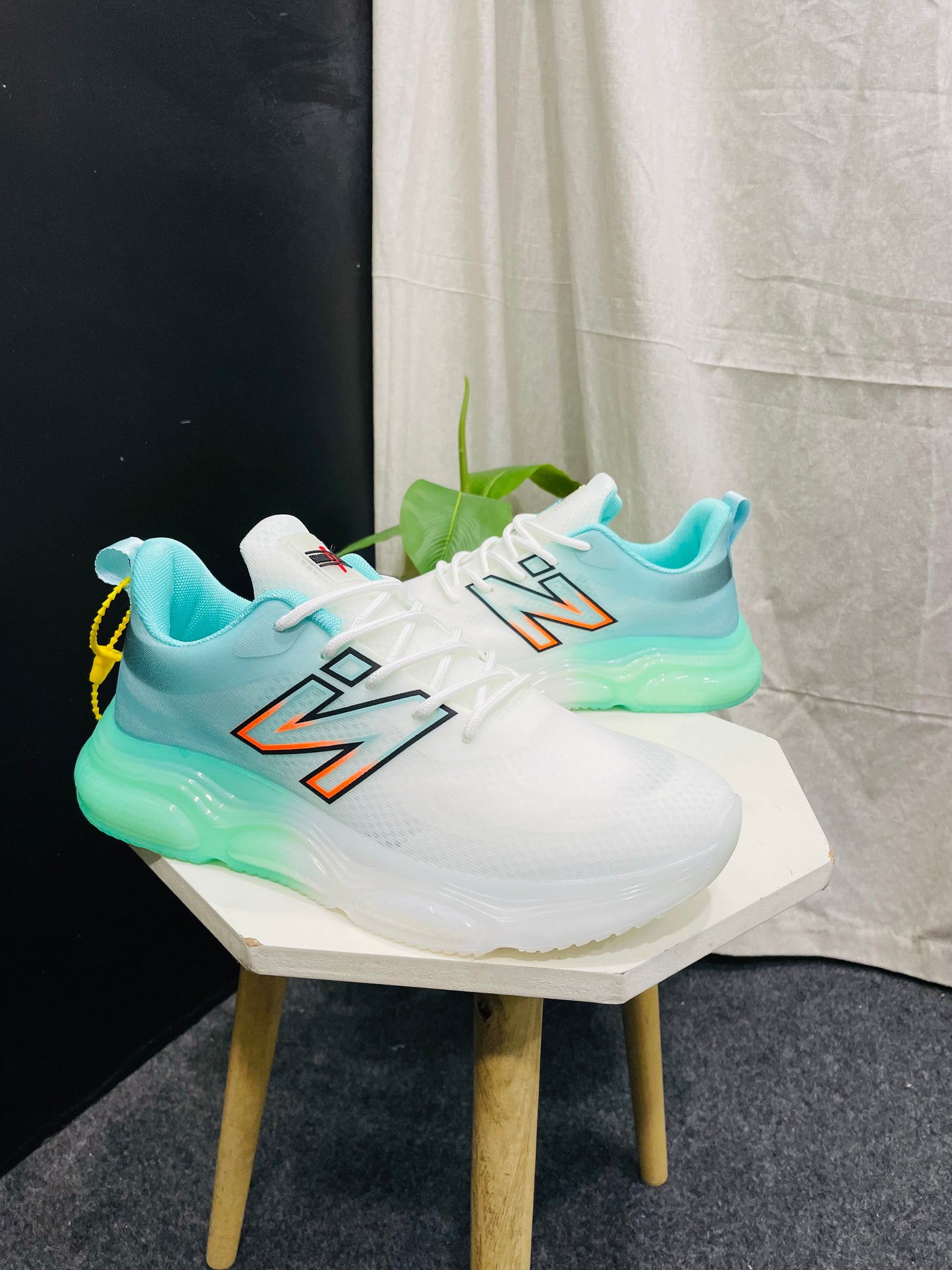 White and Turquoise Athletic Shoe with 'N’ Logo – Branded Baba