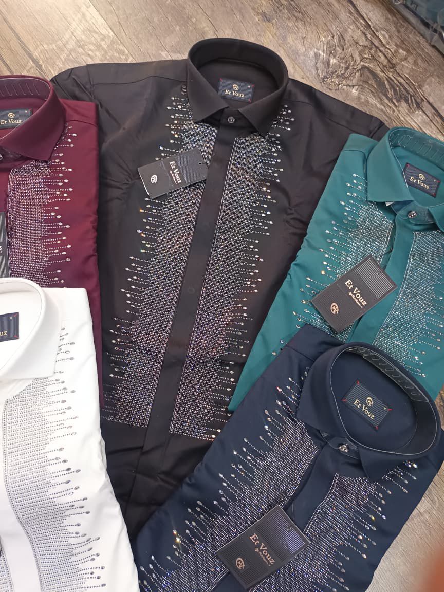 Men's Designer Rhinestone Embellished Dress Shirt - Luxury Slim Fit Crystal Button-Up || festive wear