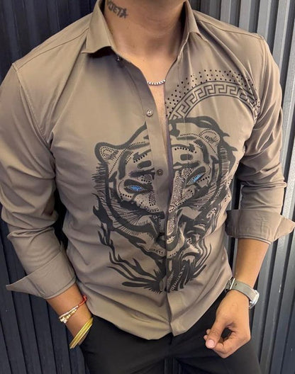 Trending Big Boss Look Tiger Graphic Shirt for Men | Rhinestone Eye Statement Button Down