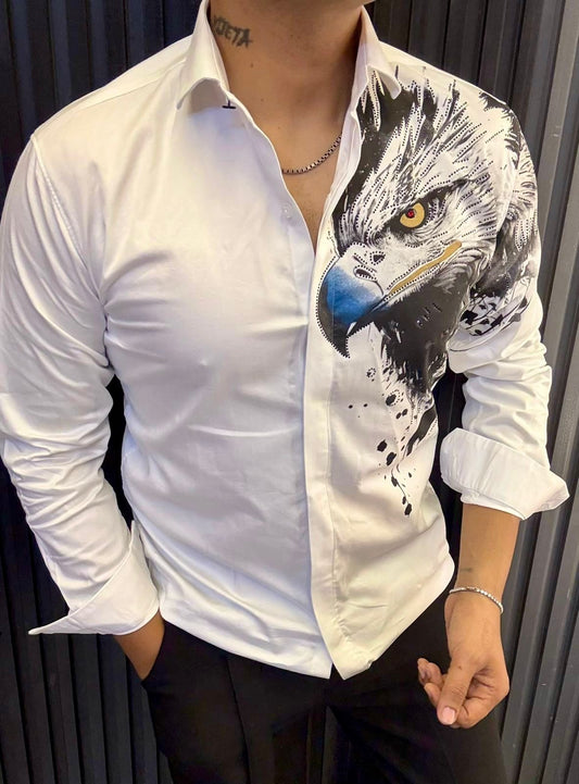 Men's White Eagle Print Shirt | Bold Animal Graphic | Statement Casual Fashion