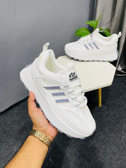Men's White Chunky Sole Sneakers - Stylish Platform Sports Shoes