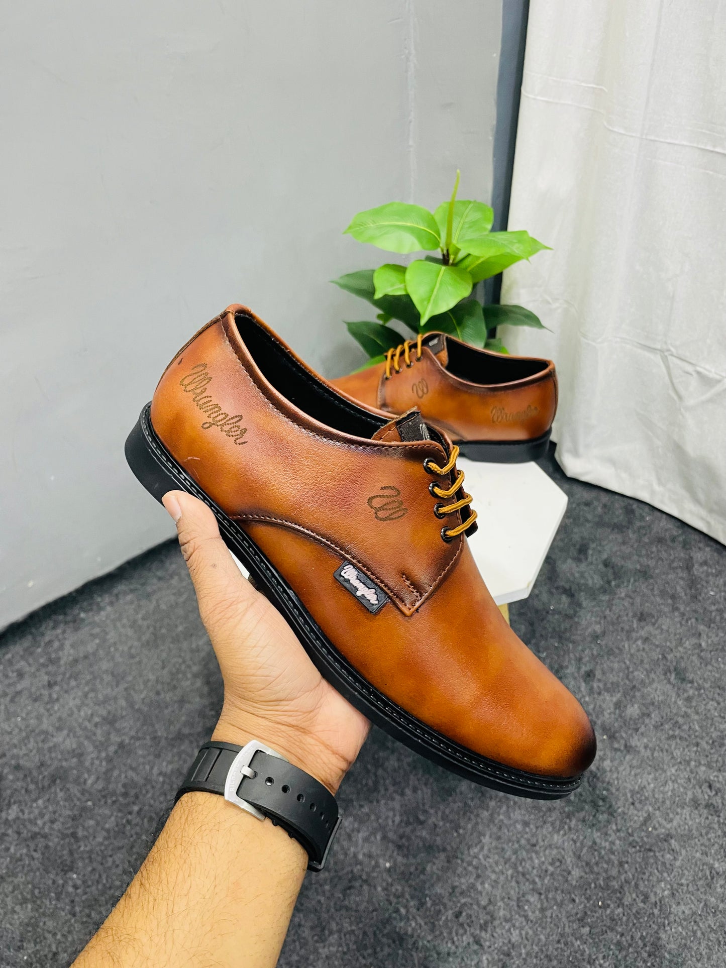 Tan Formal Shoes for Men with TPR Rubber Sole Office/Outdore Genuine Leather Derby Shoes