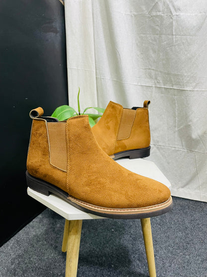 Tan Suede Chelsea Boot with Elastic Side Panels – Branded Baba