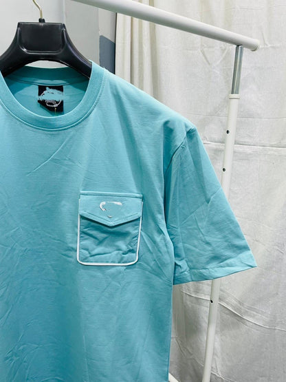 Men’s Drop Shoulder Crew-Neck Flap Pocket Lemon Sky Blue T-Shirt