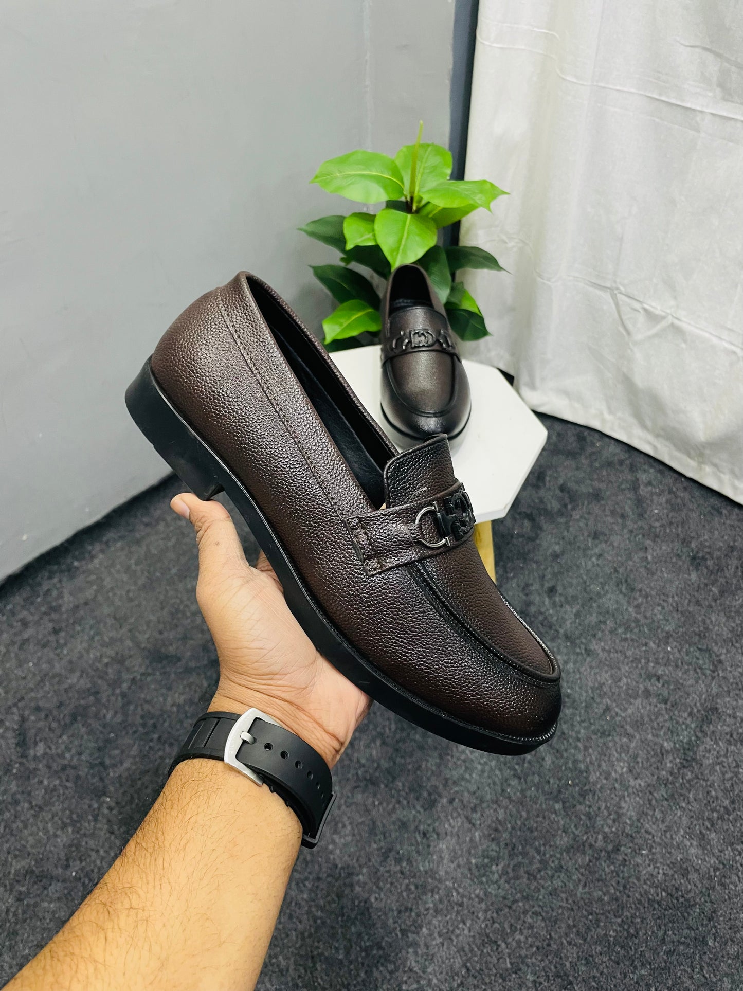 Men Leather Texture Brown Semi Formal Causal Loafers
