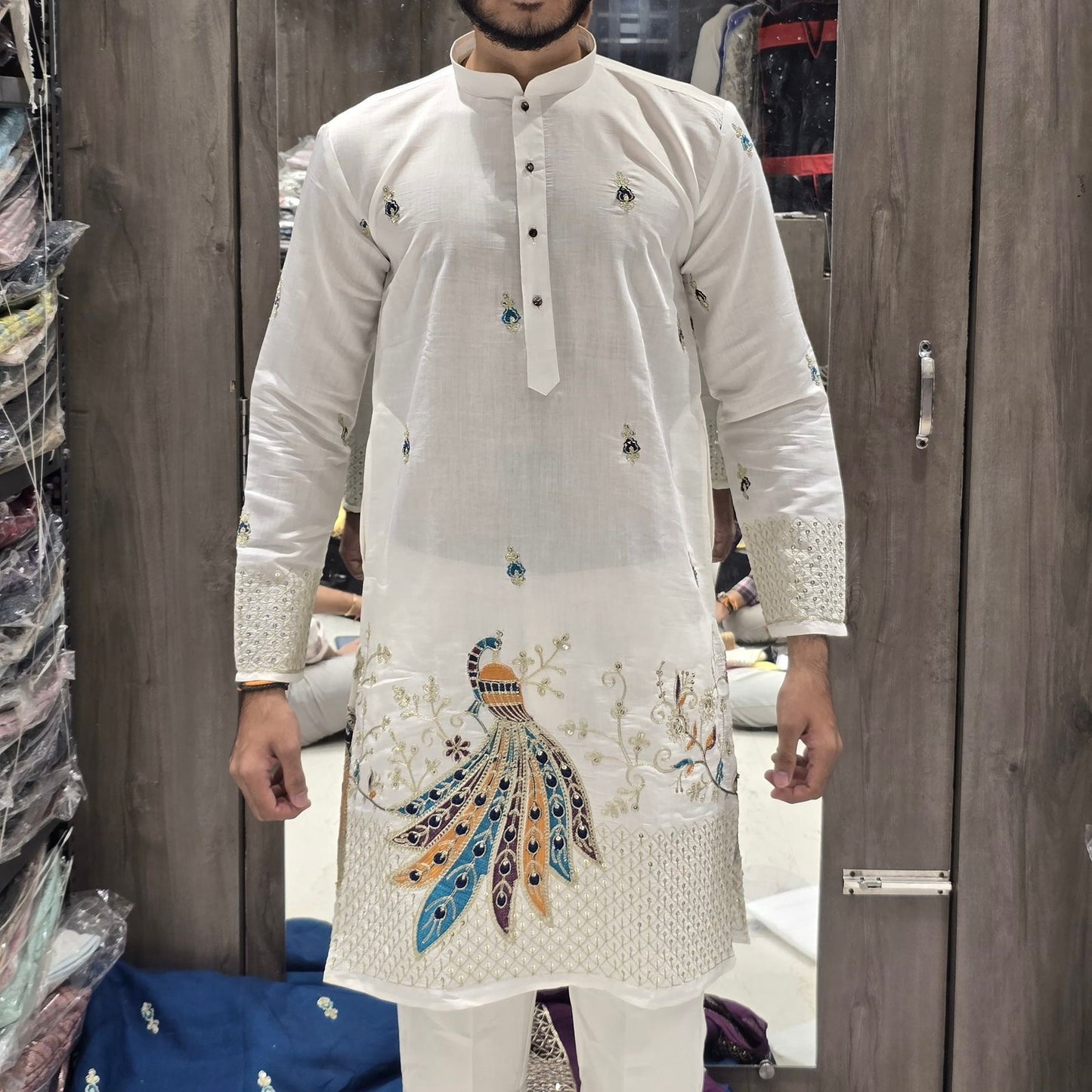 Luxurious Peacock Work Kurta for Men | Ethnic Indian Wear for Diwali Festival