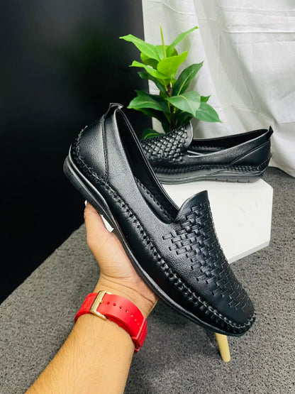 Synthetic leather Slip-On For Men (Black)