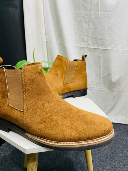 Tan Suede Chelsea Boot with Elastic Side Panels – Branded Baba