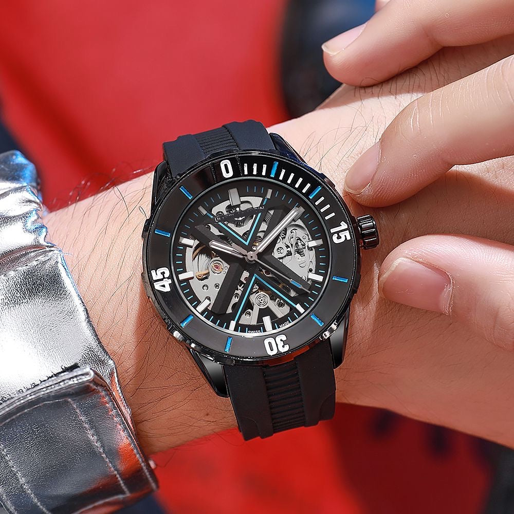 Automatic Skeleton Watch with Rubber Strap – Branded Baba