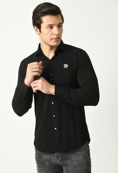 Black Contrast Buttoned Up Full Shirt