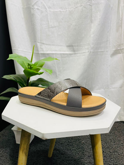 Greyish Open-Toe Slip-On Sandals
