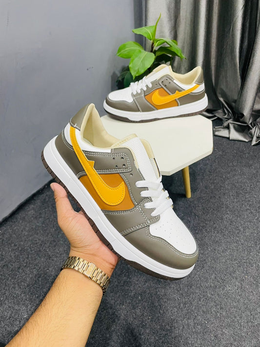 Men's Brown & Orange Low-Top Casual Sneakers - Retro Style Everyday Shoes