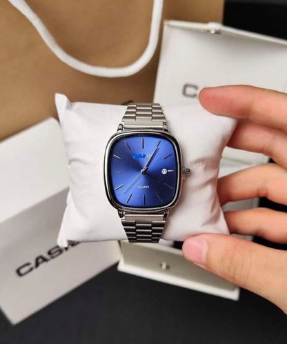 Retro Square Dial Quartz Watch with Metal Strap (Unisex)