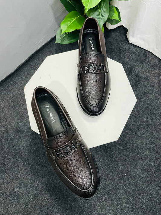 Men Leather Texture Brown Semi Formal Causal Loafers