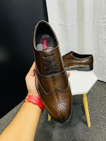 Brown COLOUR LEATHER BROGUE WINGTIP OXFORDS - WORK EDITION