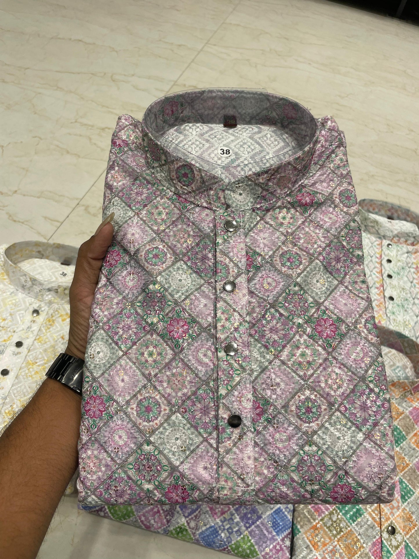 Colorful Floral and Geometric Pattern Kurta Pyjama Set – Branded Baba