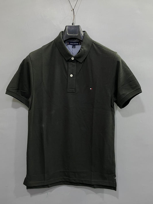Solid Olive Green Cotton Polo Men's T-Shirt