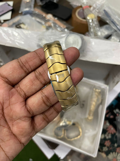 Men's Unique Gold-Tone Asymmetrical Watch - Sculpted Case & Bracelet